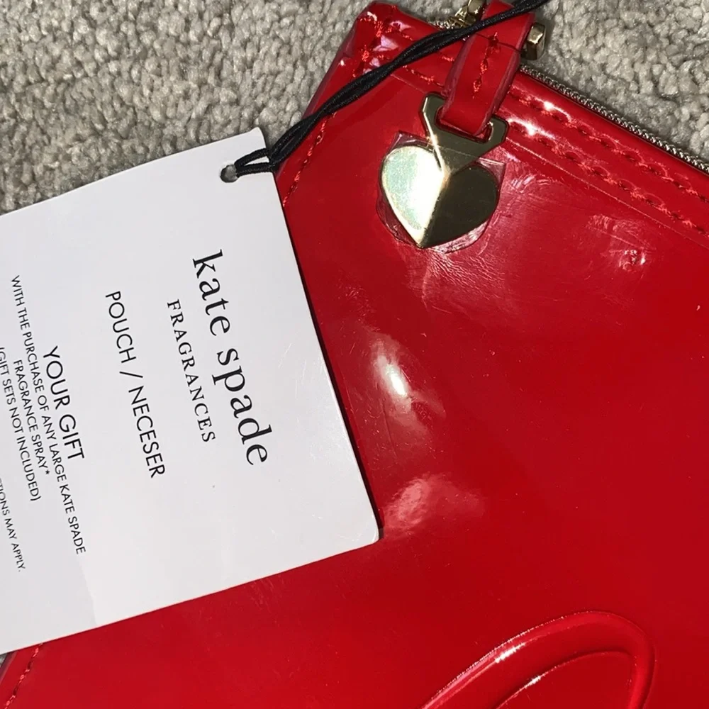 Kate Spade Fragrances Cherie Pouch red patent travel Bag‎ cosmetic Case ONLY New